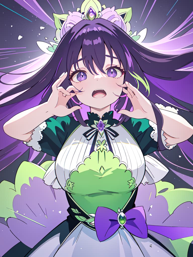  Long hair mature woman, green and purple filter, shouting, masterpiece, best quality,8k,ultra detailed,high resolution,an extremely delicate and beautiful,hyper detail