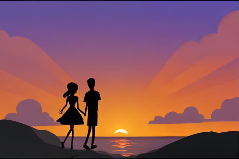  A cartoon couple in the sunset