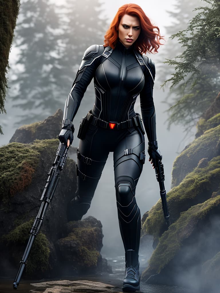  black widow hyperrealistic, full body, detailed clothing, highly detailed, cinematic lighting, stunningly beautiful, intricate, sharp focus, f/1. 8, 85mm, (centered image composition), (professionally color graded), ((bright soft diffused light)), volumetric fog, trending on instagram, trending on tumblr, HDR 4K, 8K