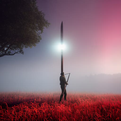 redshift style the sword walking through a field, in the style of ethereal trees, dark red and green, majestic, sweeping seascapes, photorealistic, representation, graceful balance, wimmelbilder, orange ar 72:101 stylize 750 v 6 hyperrealistic, full body, detailed clothing, highly detailed, cinematic lighting, stunningly beautiful, intricate, sharp focus, f/1. 8, 85mm, (centered image composition), (professionally color graded), ((bright soft diffused light)), volumetric fog, trending on instagram, trending on tumblr, HDR 4K, 8K