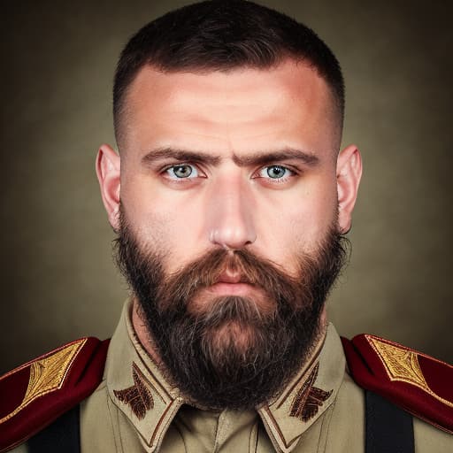 portrait+ style Russian queer sergeant brunette hunk dilf dude face