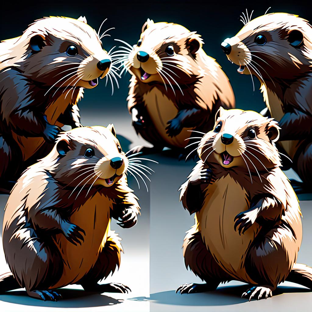  horror themed Draw a beaver in different angles for an animation: from the left side, right side, from the front, from behind. . eerie, unsettling, dark, spooky, suspenseful, grim, highly detailed, STICKER hyperrealistic, full body, detailed clothing, highly detailed, cinematic lighting, stunningly beautiful, intricate, sharp focus, f/1. 8, 85mm, (centered image composition), (professionally color graded), ((bright soft diffused light)), volumetric fog, trending on instagram, trending on tumblr, HDR 4K, 8K