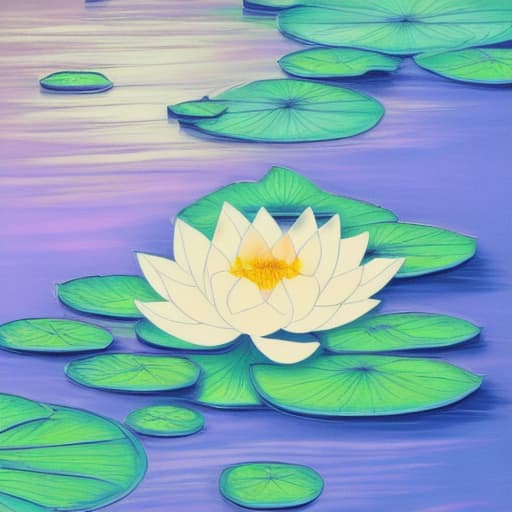  Image of 1 white lotus flower in heaven with serenity tone and holy spirituality mood create overall image in very lovely pastel palette