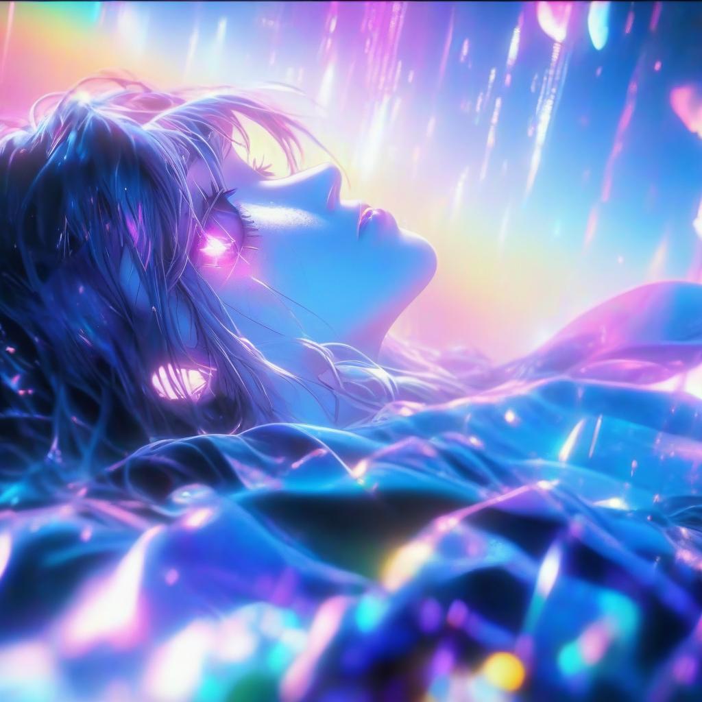  Crying anime girl, long hair, broken heart, glitch, purple color dominating. hyperrealistic, full body, detailed clothing, highly detailed, cinematic lighting, stunningly beautiful, intricate, sharp focus, f/1. 8, 85mm, (centered image composition), (professionally color graded), ((bright soft diffused light)), volumetric fog, trending on instagram, trending on tumblr, HDR 4K, 8K