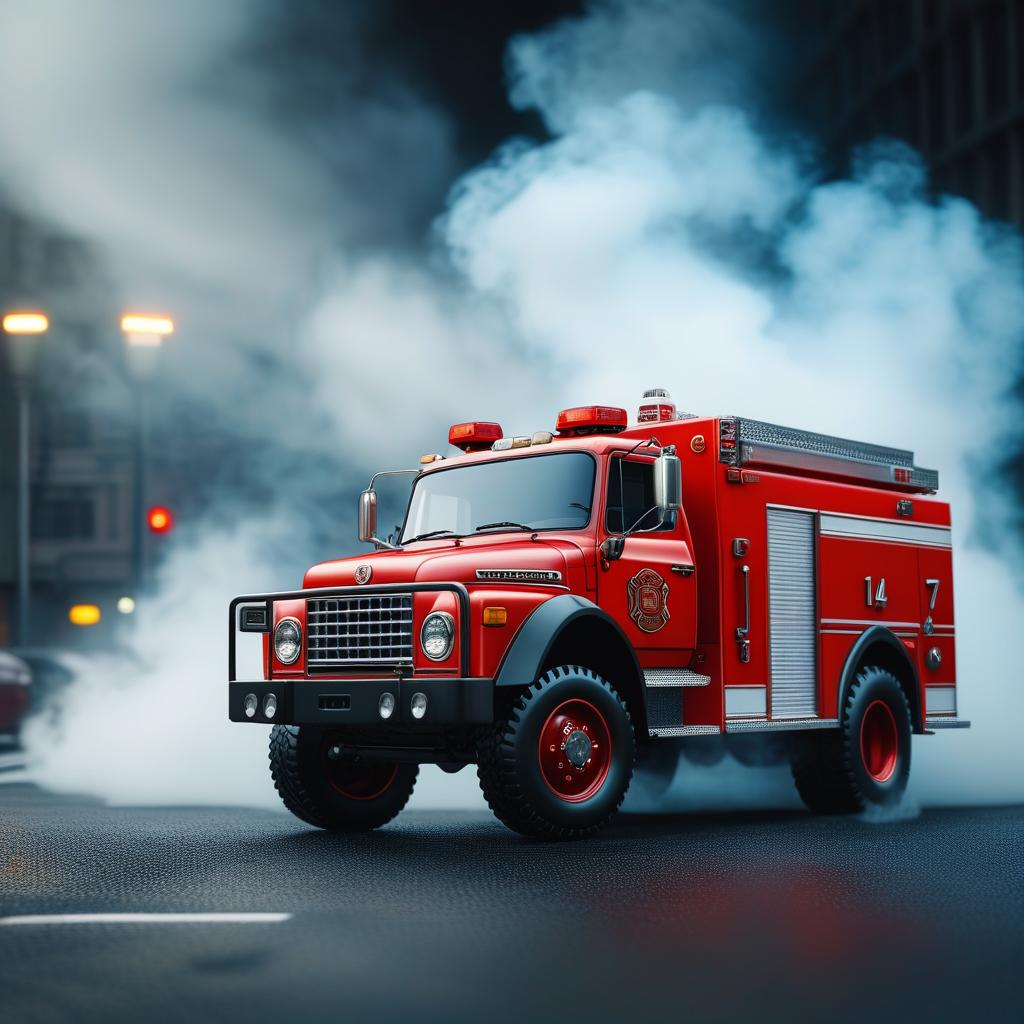  bugs eye view of a firetruck hyperrealistic, full body, detailed clothing, highly detailed, cinematic lighting, stunningly beautiful, intricate, sharp focus, f/1. 8, 85mm, (centered image composition), (professionally color graded), ((bright soft diffused light)), volumetric fog, trending on instagram, trending on tumblr, HDR 4K, 8K