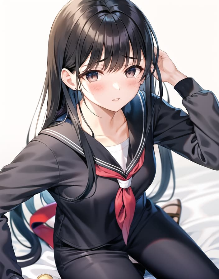  master piece , best quality,Black hair, long hair, sailor suit, teary eyes.