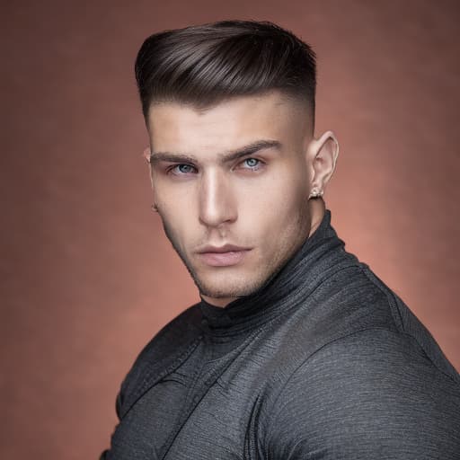 portrait+ style Russian queer fitness model brunette hunk dude face