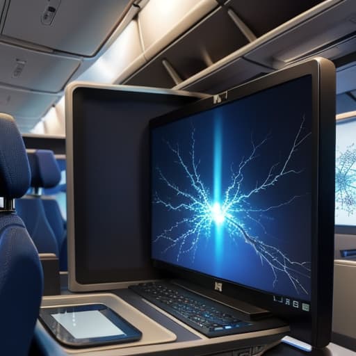  Neuron view side with dendrite in an electrical environment inside a computer screen on an airplane