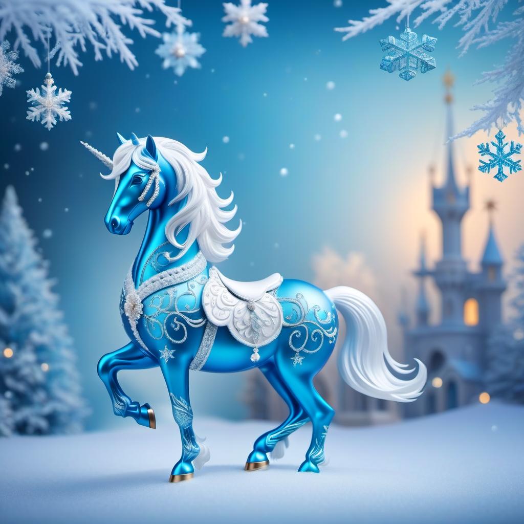  ethereal fantasy concept art of Digital image (double exposure). A carousel of ice ponies. Manes of thin openwork snowflakes. Sparkling, sparkling blue neon. Shades of white to blue. (Christmas decor: candy, caramel, wreath, poisettia). Unusual designs, sparkling surfaces. Lots of snowflakes. White snow. Silver filigree, pattern. Stylisation, decorative. Background : surrealist abstraction. Stylistics : fantasy, fairy tale, Soviet animation. High quality. Translated with DeepL.com (free version) . magnificent, celestial, ethereal, painterly, epic, majestic, magical, fantasy art, cover art, dreamy, hkmagic hyperrealistic, full body, detailed clothing, highly detailed, cinematic lighting, stunningly beautiful, intricate, sharp focus, f/1. 8, 85mm, (centered image composition), (professionally color graded), ((bright soft diffused light)), volumetric fog, trending on instagram, trending on tumblr, HDR 4K, 8K