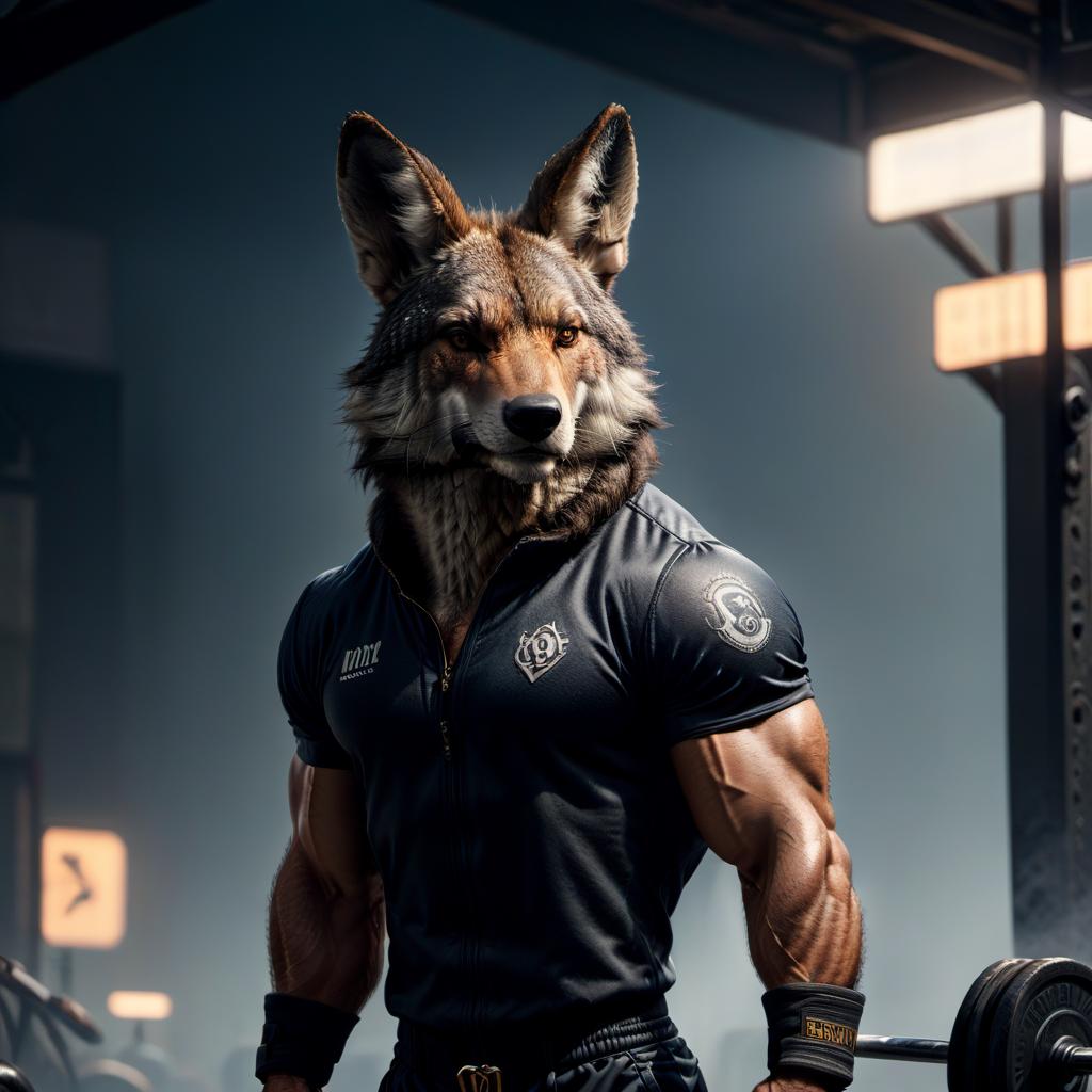  The wolf from the animated series "Hare and the Hound" as a weightlifter., Civitai hyperrealistic, full body, detailed clothing, highly detailed, cinematic lighting, stunningly beautiful, intricate, sharp focus, f/1. 8, 85mm, (centered image composition), (professionally color graded), ((bright soft diffused light)), volumetric fog, trending on instagram, trending on tumblr, HDR 4K, 8K