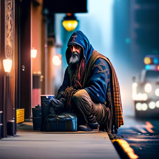 estilovintedois photo about homeless Cinematic Quality hyperrealistic, full body, detailed clothing, highly detailed, cinematic lighting, stunningly beautiful, intricate, sharp focus, f/1. 8, 85mm, (centered image composition), (professionally color graded), ((bright soft diffused light)), volumetric fog, trending on instagram, trending on tumblr, HDR 4K, 8K