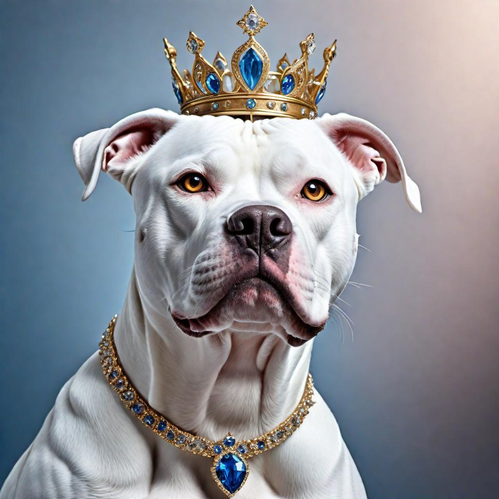  A growling white and blue pit bull wearing a princess crown, highly detailed, realistic style, focusing on the intense expression of the dog and the intricate elegance of the crown, with realistic textures and background elements to enhance the overall visual appeal. hyperrealistic, full body, detailed clothing, highly detailed, cinematic lighting, stunningly beautiful, intricate, sharp focus, f/1. 8, 85mm, (centered image composition), (professionally color graded), ((bright soft diffused light)), volumetric fog, trending on instagram, trending on tumblr, HDR 4K, 8K