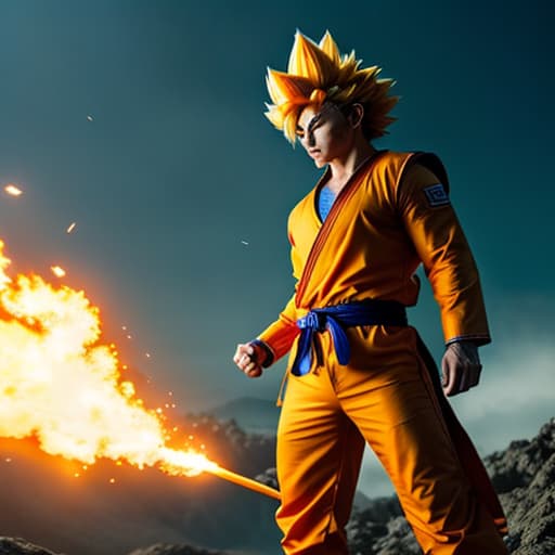  Imagen de goku hyperrealistic, full body, detailed clothing, highly detailed, cinematic lighting, stunningly beautiful, intricate, sharp focus, f/1. 8, 85mm, (centered image composition), (professionally color graded), ((bright soft diffused light)), volumetric fog, trending on instagram, trending on tumblr, HDR 4K, 8K