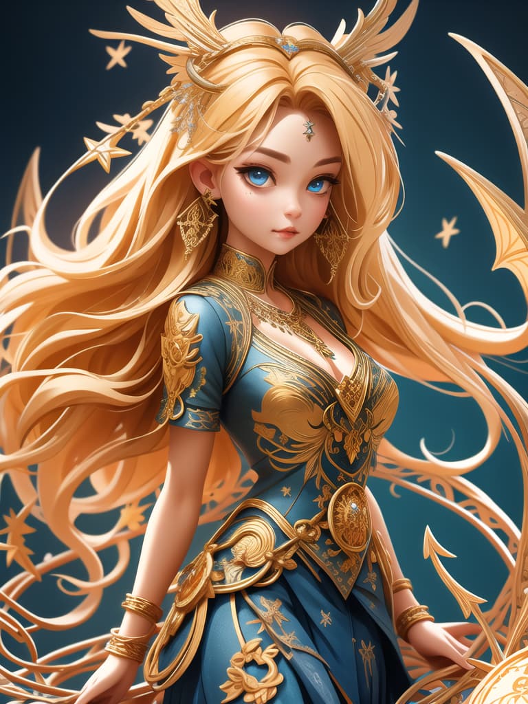  front view, , , photorealistic, raw photo, (1girl, looking at viewer), long hair, blond, shirt, minimal, delicate blue ribbons, intricate filigree, black metalic parts, fairy, fangs, pentagram, Valkyrie, dragon, Eden, earrings, necklace, dynamic pose, detailed background, dynamic lighting,(textured skin:1.3)