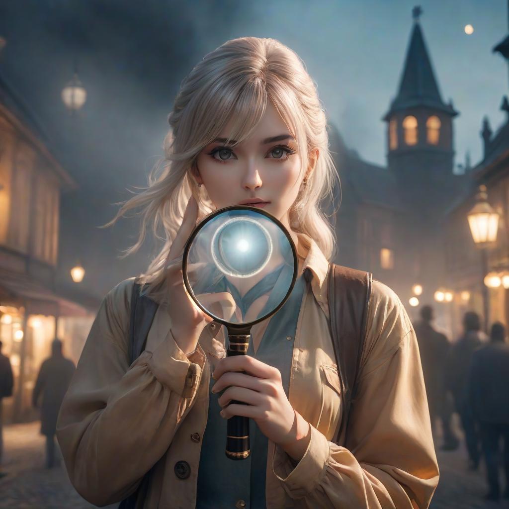   Magnifying glass hyperrealistic, full body, detailed clothing, highly detailed, cinematic lighting, stunningly beautiful, intricate, sharp focus, f/1. 8, 85mm, (centered image composition), (professionally color graded), ((bright soft diffused light)), volumetric fog, trending on instagram, trending on tumblr, HDR 4K, 8K