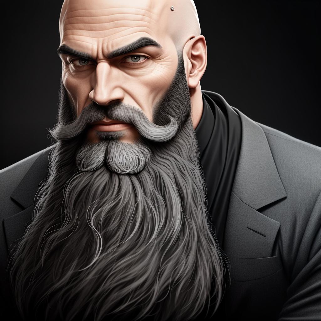  bald cult leader with greyish black beard
