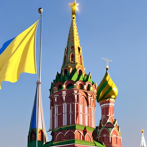  The flag of Ukraine flies on the Kremlin tower in Moscow