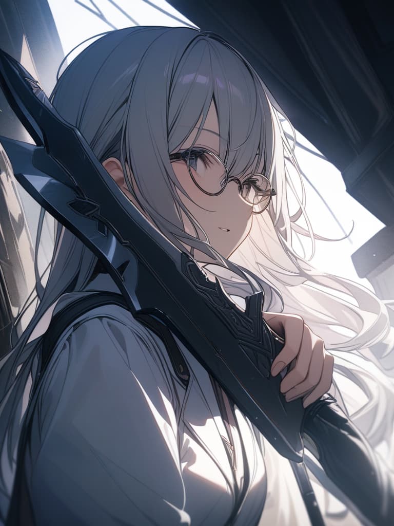  Gray hair, round glasses, assassin, knife, masterpiece, best quality,8k,ultra detailed,high resolution,an extremely delicate and beautiful,hyper detail