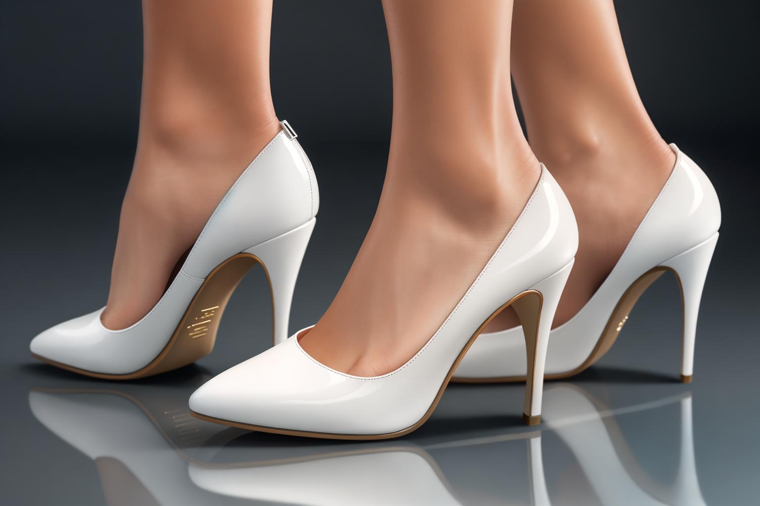  "Closeup of a stylish, high heeled women's shoe on a sleek, reflective surface. The shoe is elegantly designed with a modern, chic look, featuring a glossy finish and intricate detailing. The background is a soft, blurred gradient of warm tones, ensuring the shoe remains the focal point. The lighting is natural and highlights the shoe's texture and craftsmanship. The overall mood is sophisticated and inviting, perfect for a clearance sale advertisement. Style modifiers: hyper realistic, high quality, professional. Quality modifiers: 8k resolution, ultra detailed, photorealistic."Ensure no face,leg,hand or eye defomities.Ensure all images are clear, detailed, contains no text and no deformities. realistic, highly detailed, photorealistic, ci hyperrealistic, full body, detailed clothing, highly detailed, cinematic lighting, stunningly beautiful, intricate, sharp focus, f/1. 8, 85mm, (centered image composition), (professionally color graded), ((bright soft diffused light)), volumetric fog, trending on instagram, trending on tumblr, HDR 4K, 8K