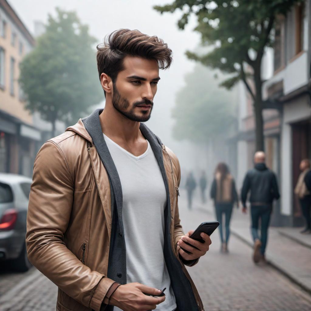  A respectful and considerate approach to a girl not returning text messages illustrated over several steps. Step 1: Image of a person giving space, showing a guy looking thoughtful but not texting. Step 2: Image of a person reflecting, showing a guy thinking or looking at a past conversation. Step 3: Image of sending a thoughtful message, showing a guy typing a considerate text. Step 4: Image of respecting her response, showing a guy calmly reading a reply or putting the phone down with a calm expression. Step 5: Image of focusing on oneself, showing a guy engaging in a hobby or exercise. Step 6: Image of seeking advice, showing a guy talking to friends or family. Step 7: Image of accepting and moving on, showing a guy walking away peaceful hyperrealistic, full body, detailed clothing, highly detailed, cinematic lighting, stunningly beautiful, intricate, sharp focus, f/1. 8, 85mm, (centered image composition), (professionally color graded), ((bright soft diffused light)), volumetric fog, trending on instagram, trending on tumblr, HDR 4K, 8K