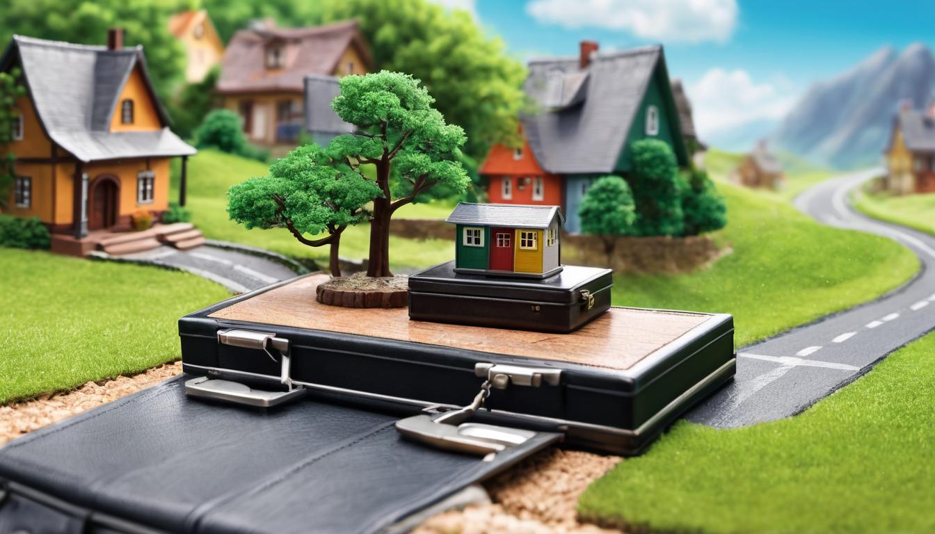  digital illustration, A balance scale, one side holding a miniature house and the other a briefcase, background of a road splitting in two, each path leading to open doors, balanced decision making, harmony between personal and professional life, decisive moment, looking at viewer, dynamic pose, (intricate details, masterpiece, best quality)