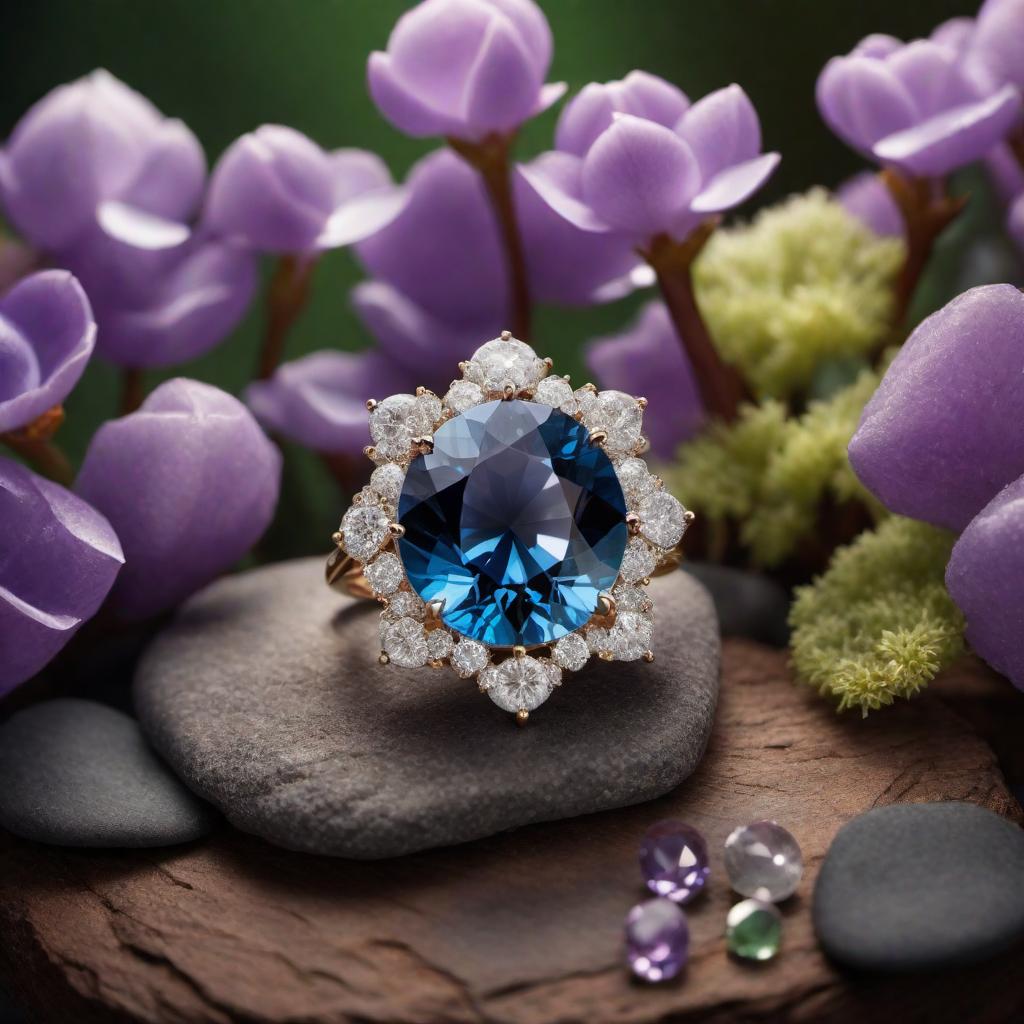  A single round cut gemstone at the center, surrounded by six trillion cut gemstones arranged in a flower-like pattern. hyperrealistic, full body, detailed clothing, highly detailed, cinematic lighting, stunningly beautiful, intricate, sharp focus, f/1. 8, 85mm, (centered image composition), (professionally color graded), ((bright soft diffused light)), volumetric fog, trending on instagram, trending on tumblr, HDR 4K, 8K