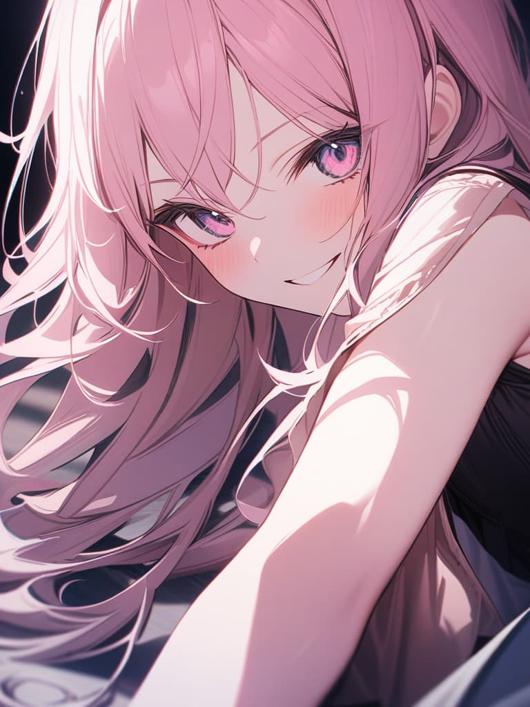  Silver pink hair, smile, emo, long hair, masterpiece, best quality,8k,ultra detailed,high resolution,an extremely delicate and beautiful,hyper detail