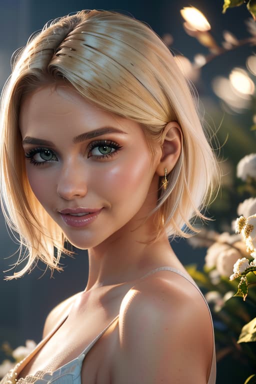  1girl,1girl,blonde short hair,straight hair,upper body shot,shirt,smile hyperrealistic, full body, detailed clothing, highly detailed, cinematic lighting, stunningly beautiful, intricate, sharp focus, f/1. 8, 85mm, (centered image composition), (professionally color graded), ((bright soft diffused light)), volumetric fog, trending on instagram, trending on tumblr, HDR 4K, 8K