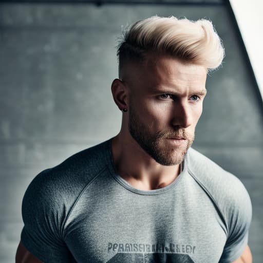 portrait+ style Russian queer fitness model blonde hunk dilf dude face