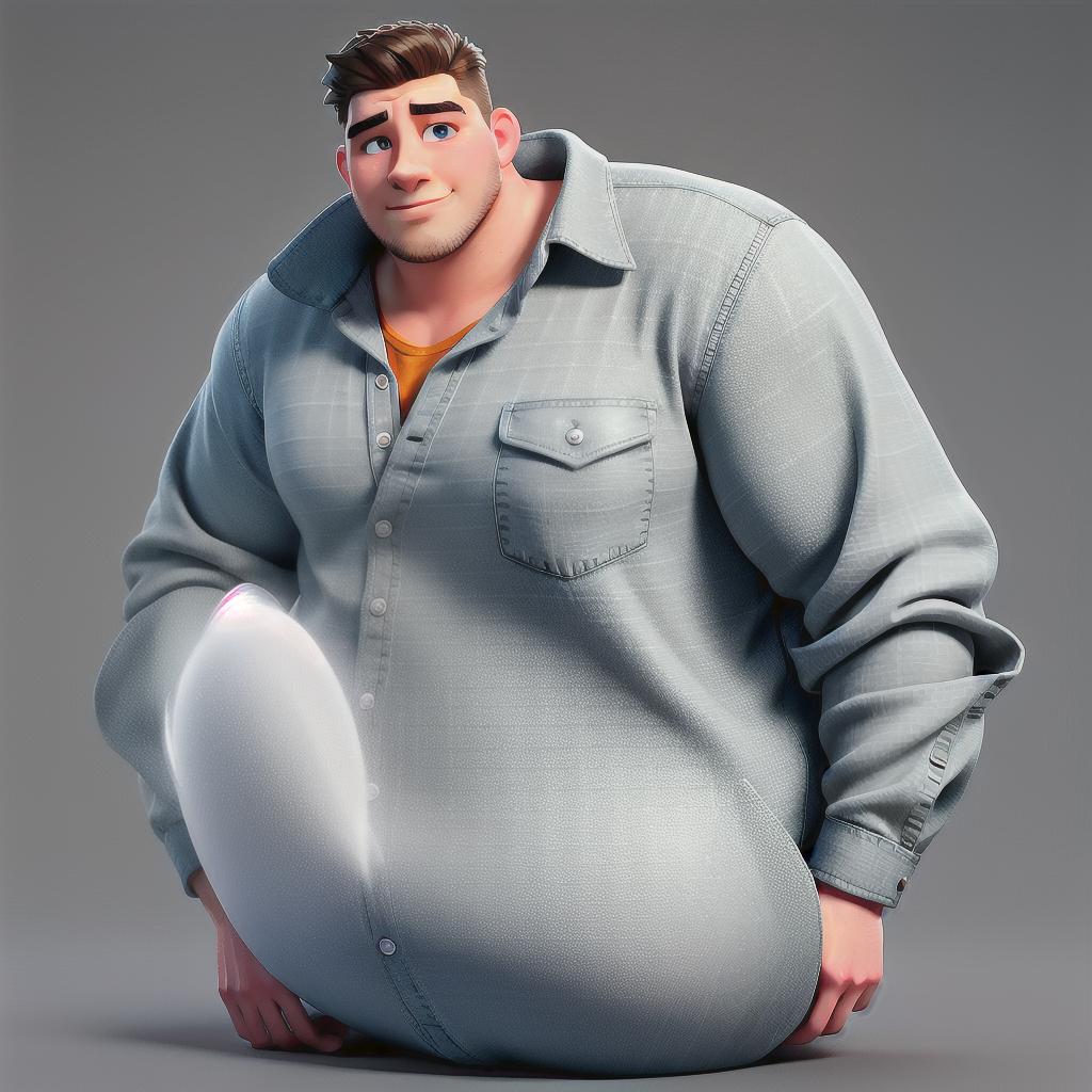  white American Young fat guy with gray eyes wearing a Light Grey denim shirt hyperrealistic, full body, detailed clothing, highly detailed, cinematic lighting, stunningly beautiful, intricate, sharp focus, f/1. 8, 85mm, (centered image composition), (professionally color graded), ((bright soft diffused light)), volumetric fog, trending on instagram, trending on tumblr, HDR 4K, 8K