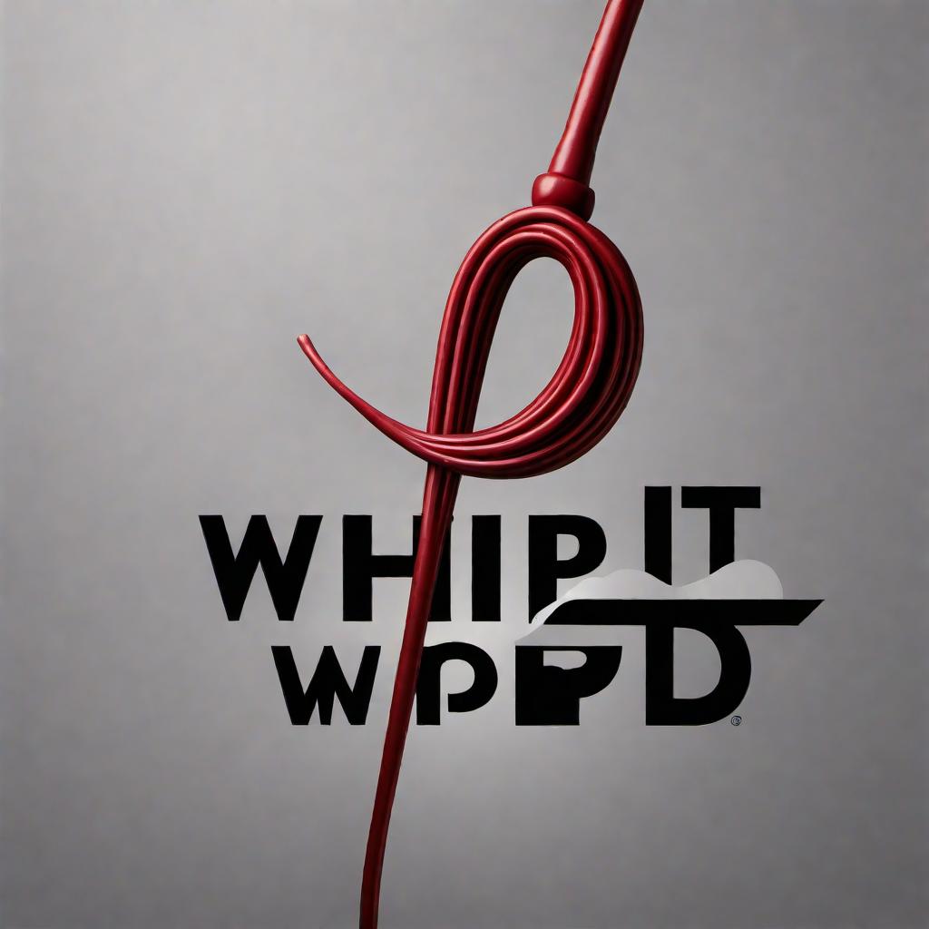  A logo design featuring a whip and a whisk incorporated into the text 'Whip It Good'. The whip is elegantly wrapped around the text, suggesting movement and dynamism, while the whisk is positioned creatively near the text. The font style of the text is bold and modern, and the colors are a combination of dark shades, like black and deep red, to give a strong and impactful look. hyperrealistic, full body, detailed clothing, highly detailed, cinematic lighting, stunningly beautiful, intricate, sharp focus, f/1. 8, 85mm, (centered image composition), (professionally color graded), ((bright soft diffused light)), volumetric fog, trending on instagram, trending on tumblr, HDR 4K, 8K