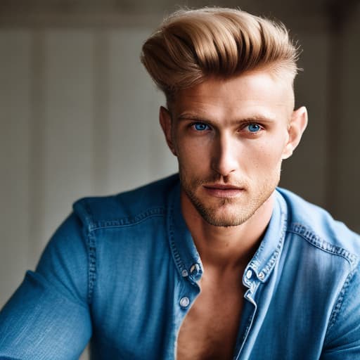 portrait+ style Russian queer supermodel blonde hunk dilf dude face