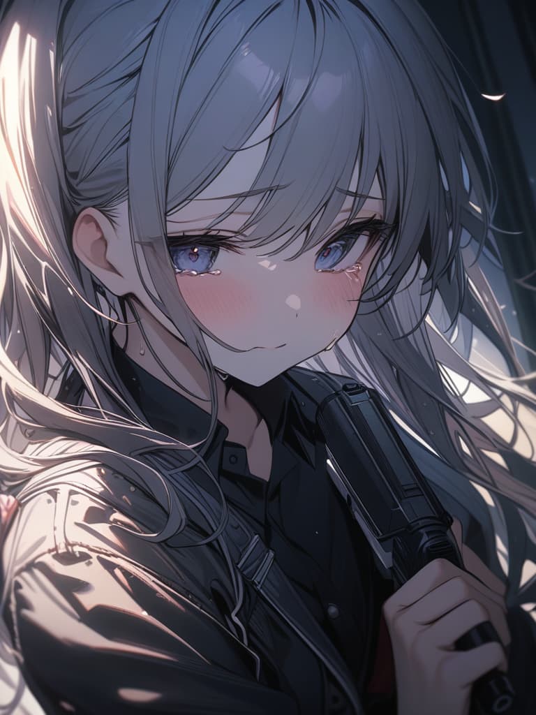  Police, emo, justice, cry, cute, girl, pistol, masterpiece, best quality,8k,ultra detailed,high resolution,an extremely delicate and beautiful,hyper detail