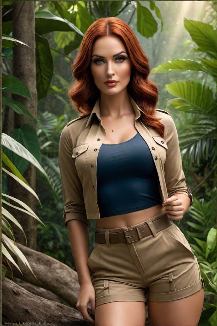  1930’s era young female,auburn haired,jungle explorer , wearing her khaki shorts and shirt with khaki knee socks , captured by coiling vine hyperrealistic, full body, detailed clothing, highly detailed, cinematic lighting, stunningly beautiful, intricate, sharp focus, f/1. 8, 85mm, (centered image composition), (professionally color graded), ((bright soft diffused light)), volumetric fog, trending on instagram, trending on tumblr, HDR 4K, 8K