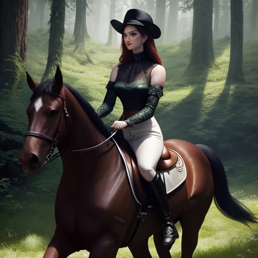  mdjrny-pprct nice girl riding on the horse in the middle of green forest hyperrealistic, full body, detailed clothing, highly detailed, cinematic lighting, stunningly beautiful, intricate, sharp focus, f/1. 8, 85mm, (centered image composition), (professionally color graded), ((bright soft diffused light)), volumetric fog, trending on instagram, trending on tumblr, HDR 4K, 8K