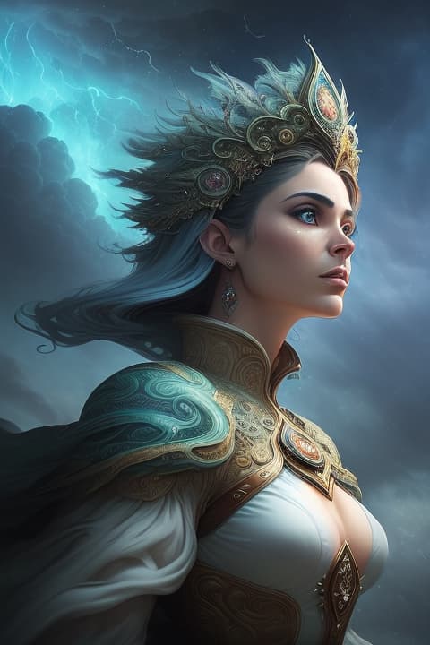  (in Marc Simonetti style:1.4), (masterpiece:1.2), (A female sentient cloud with a constantly shifting form, adorned in a swirling ensemble of vapor and lightning, a composition inspired by atmospheric phenomena and meteorological patterns, wearing unique Avant garde masterpiece attire and headdress:1.1), (illuminated by the ethereal glow of the moon and stars, set against the backdrop of a vast open sky filled with swirling clouds and distant thunderstorms:1.1), (hyperdetailed:1.1), (intricate details:1.0), (Refined details:1.1), (best quality:1.1), (very stylish detailed modern haircut, mesmerizing detailed radiant face, mesmerizing detailed beautiful eyes:1.2)