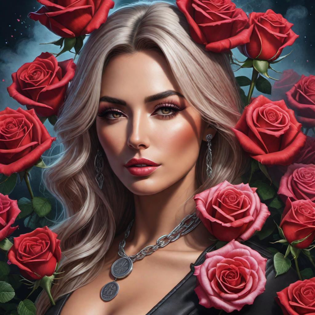  A realistic and abstract depiction of hundred-dollar bill roses intertwined with symbols of love and motivation. The scene is bright with splashes of vibrant colors and dark shades, creating a feeling of ambition and drive. A strong, independent woman stands amidst the roses, exuding a sense of determination and hustle. The artwork should evoke the idea of a grinder—a woman who gets what she needs when she needs it. Include a motivational sign that reads, 'No more waiting, my time is now.' hyperrealistic, full body, detailed clothing, highly detailed, cinematic lighting, stunningly beautiful, intricate, sharp focus, f/1. 8, 85mm, (centered image composition), (professionally color graded), ((bright soft diffused light)), volumetric fog, trending on instagram, trending on tumblr, HDR 4K, 8K