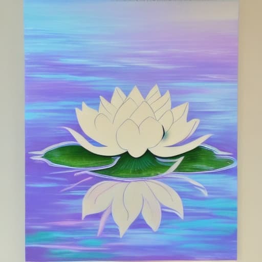  Image of 1 white lotus flower in heaven with serenity tone and holy spirituality mood create overall image in very lovely pastel palette