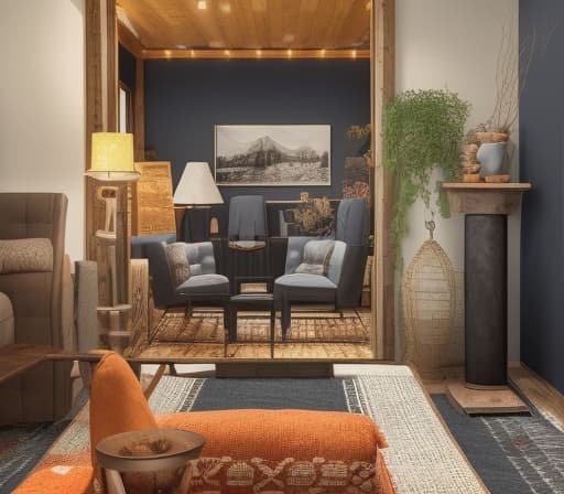  Living Room, Cozy, comfortable, family time, relaxation, entertainment, decor, furniture, lighting The image showcases a cozy and inviting living room theme, characterized by a modern yet rustic aesthetic. Modern rustic living room with a navy blue sofa, orange and gray pillows, wooden coffee table, oriental rug, and a floor lamp. modern, rustic, living room, navy blue sofa, orange pillows, gray pillows, wooden coffee table, oriental rug, floor lamp