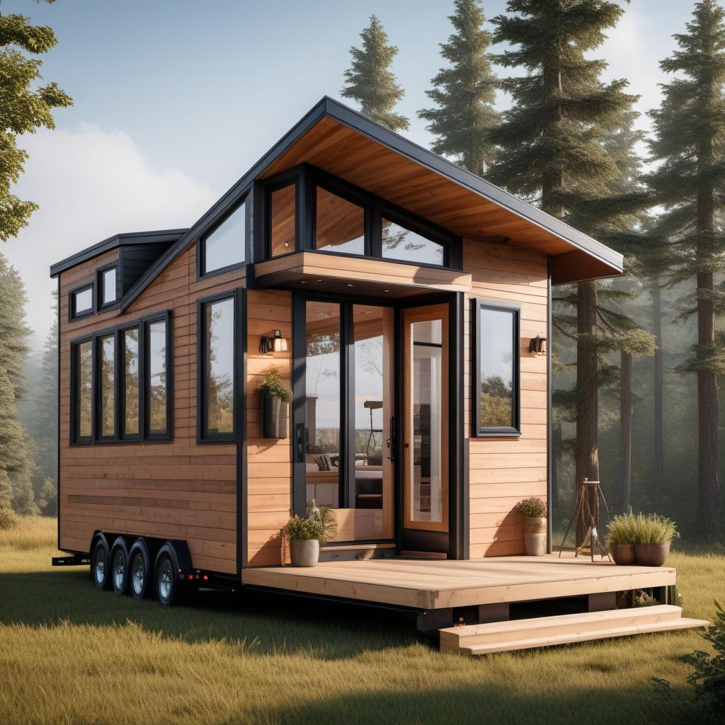  Blueprint building scale of a tiny home for rent. The blueprint should show one room with space for a full-size or queen bed, a kitchenette, a shower, and a toilet. The design should be clear and detailed, with measurements and labels for each section. Make sure to include large windows and a small porch area. The layout should be efficient and functional, providing a clear overview of the entire tiny home. hyperrealistic, full body, detailed clothing, highly detailed, cinematic lighting, stunningly beautiful, intricate, sharp focus, f/1. 8, 85mm, (centered image composition), (professionally color graded), ((bright soft diffused light)), volumetric fog, trending on instagram, trending on tumblr, HDR 4K, 8K