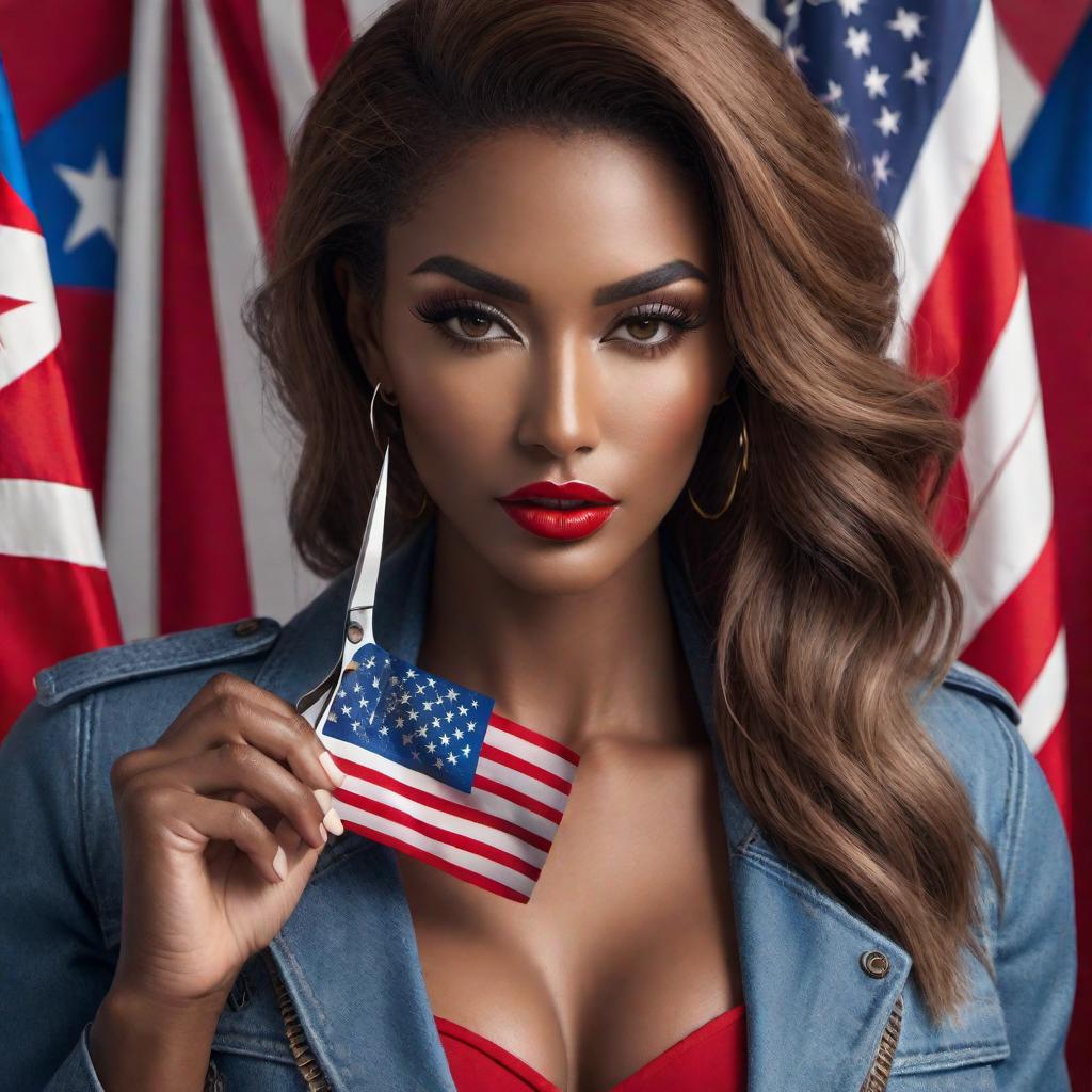  Cuban flag emoji, followed by an American flag emoji, and a pair of scissors emoji to represent a Cuban American hairstylist. hyperrealistic, full body, detailed clothing, highly detailed, cinematic lighting, stunningly beautiful, intricate, sharp focus, f/1. 8, 85mm, (centered image composition), (professionally color graded), ((bright soft diffused light)), volumetric fog, trending on instagram, trending on tumblr, HDR 4K, 8K