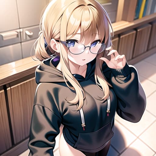  master piece , best quality,Black hoodie Girl