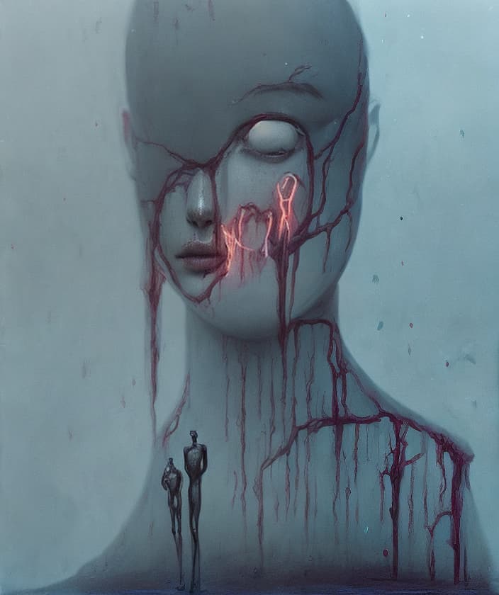 portrait+ style mannequins Beksiński eye pain fear emotions death time cry hourglass