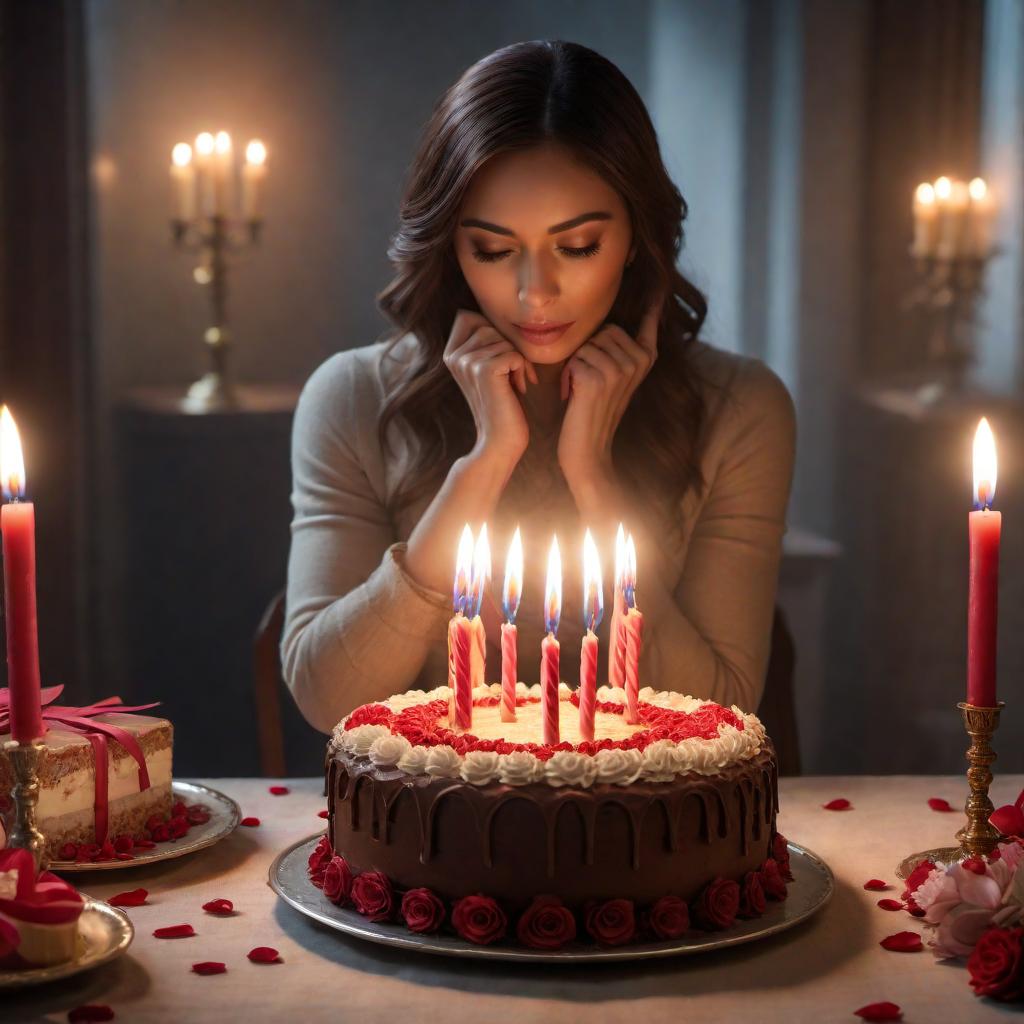  A heartfelt scene with a birthday cake in a room filled with memories. The cake has 10 candles, but there's a sense of absence, capturing the theme '10 Candles on a Cake, But You Only Got to Blow Out 9.' The room should show signs of a child, like toys or pictures, and a somber, reflective atmosphere. The image should convey the emotional weight of missing someone dearly loved. hyperrealistic, full body, detailed clothing, highly detailed, cinematic lighting, stunningly beautiful, intricate, sharp focus, f/1. 8, 85mm, (centered image composition), (professionally color graded), ((bright soft diffused light)), volumetric fog, trending on instagram, trending on tumblr, HDR 4K, 8K