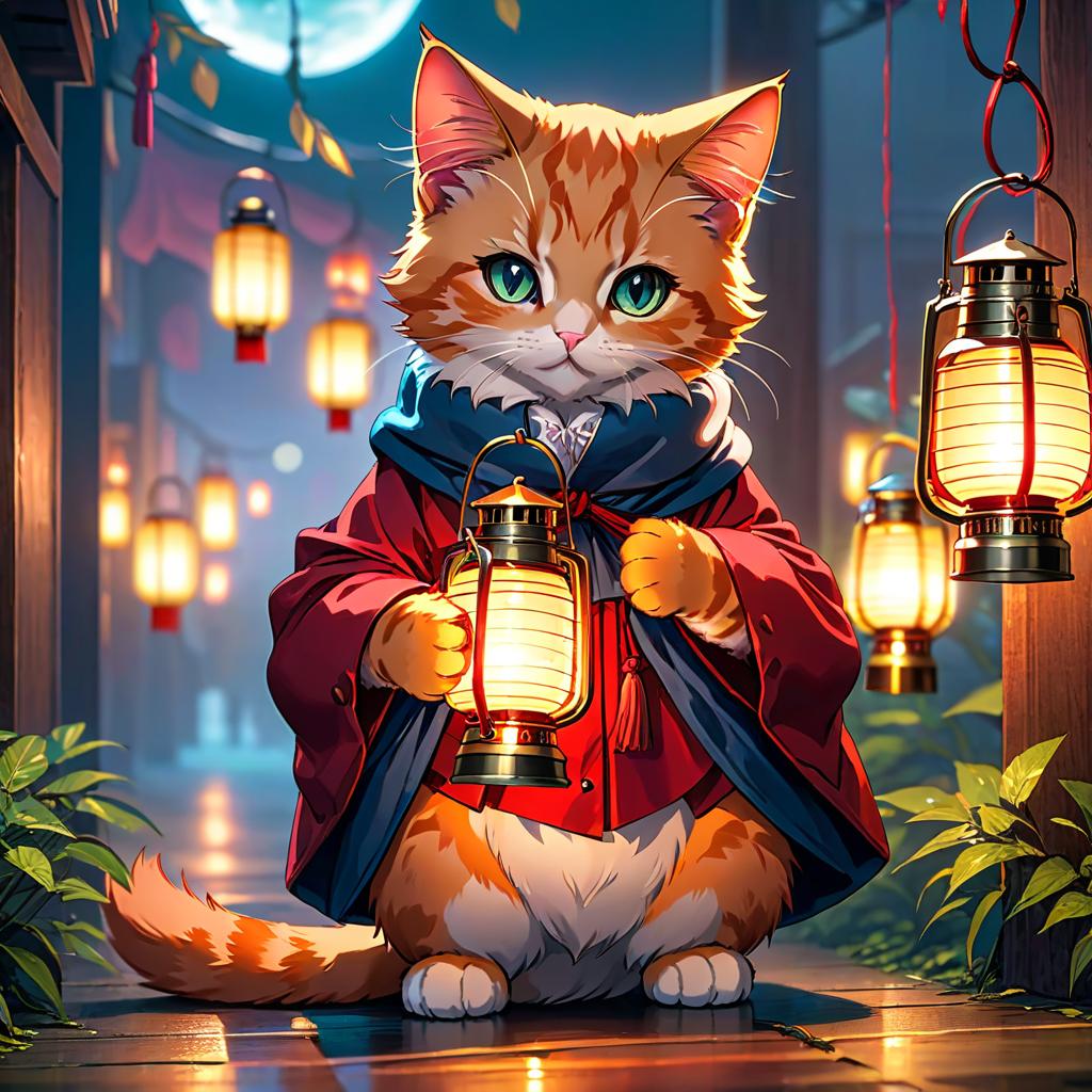  anime artwork red kittens, holding lanterns, the background is dark, theme is searching JUST CATS [Посмотрите на этот текст] . anime style, key visual, vibrant, studio anime, highly detailed hyperrealistic, full body, detailed clothing, highly detailed, cinematic lighting, stunningly beautiful, intricate, sharp focus, f/1. 8, 85mm, (centered image composition), (professionally color graded), ((bright soft diffused light)), volumetric fog, trending on instagram, trending on tumblr, HDR 4K, 8K