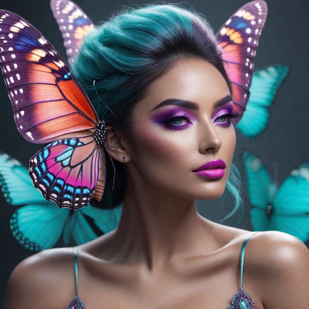  Please draw a beautiful butterfly with pink, purple, and turquoise colors, with its wings wide open. hyperrealistic, full body, detailed clothing, highly detailed, cinematic lighting, stunningly beautiful, intricate, sharp focus, f/1. 8, 85mm, (centered image composition), (professionally color graded), ((bright soft diffused light)), volumetric fog, trending on instagram, trending on tumblr, HDR 4K, 8K