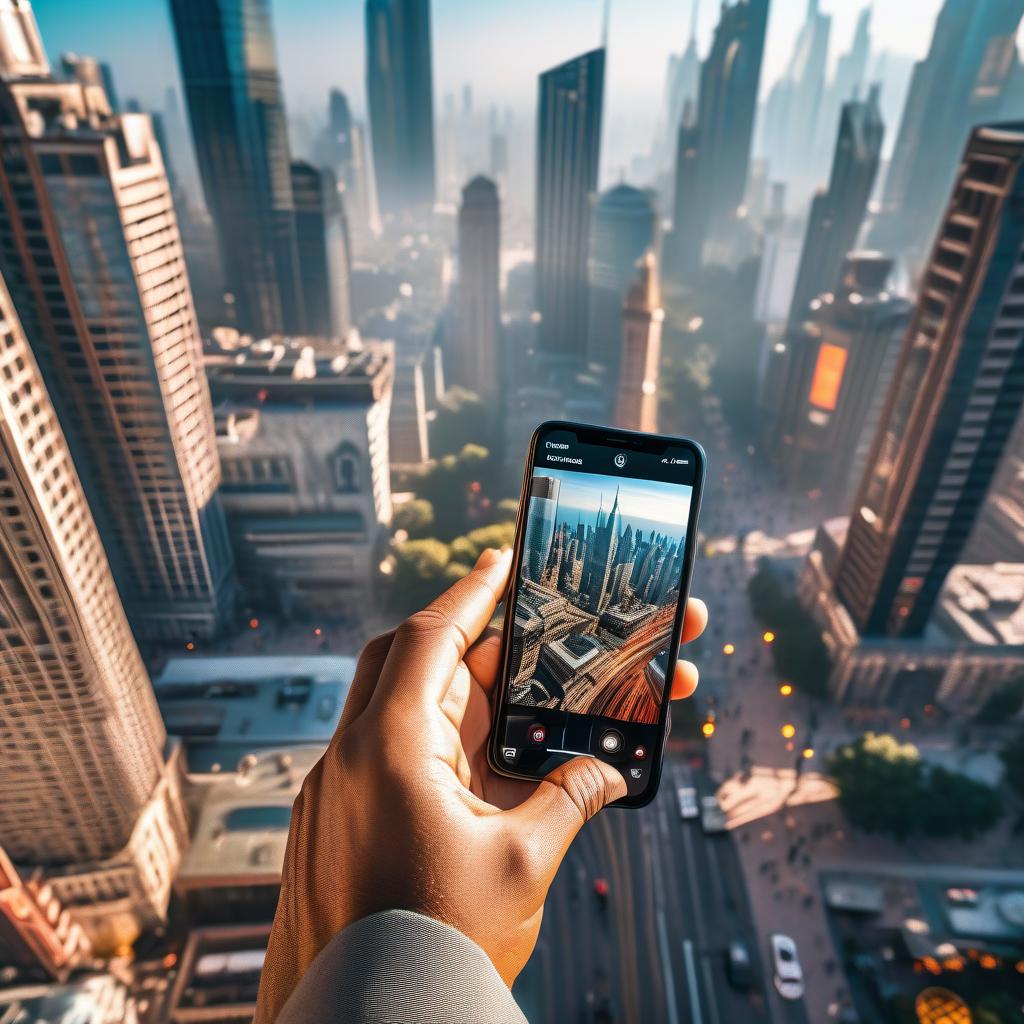  HDR photo of A human's hand slides a videotape in a sensor phone with one hand. On the screen, likes and comments appear. In the background, there's city commotion and people absorbed in their smartphone screens are walking in the city. . High dynamic range, vivid, rich details, clear shadows and highlights, realistic, intense, enhanced contrast, highly detailed hyperrealistic, full body, detailed clothing, highly detailed, cinematic lighting, stunningly beautiful, intricate, sharp focus, f/1. 8, 85mm, (centered image composition), (professionally color graded), ((bright soft diffused light)), volumetric fog, trending on instagram, trending on tumblr, HDR 4K, 8K