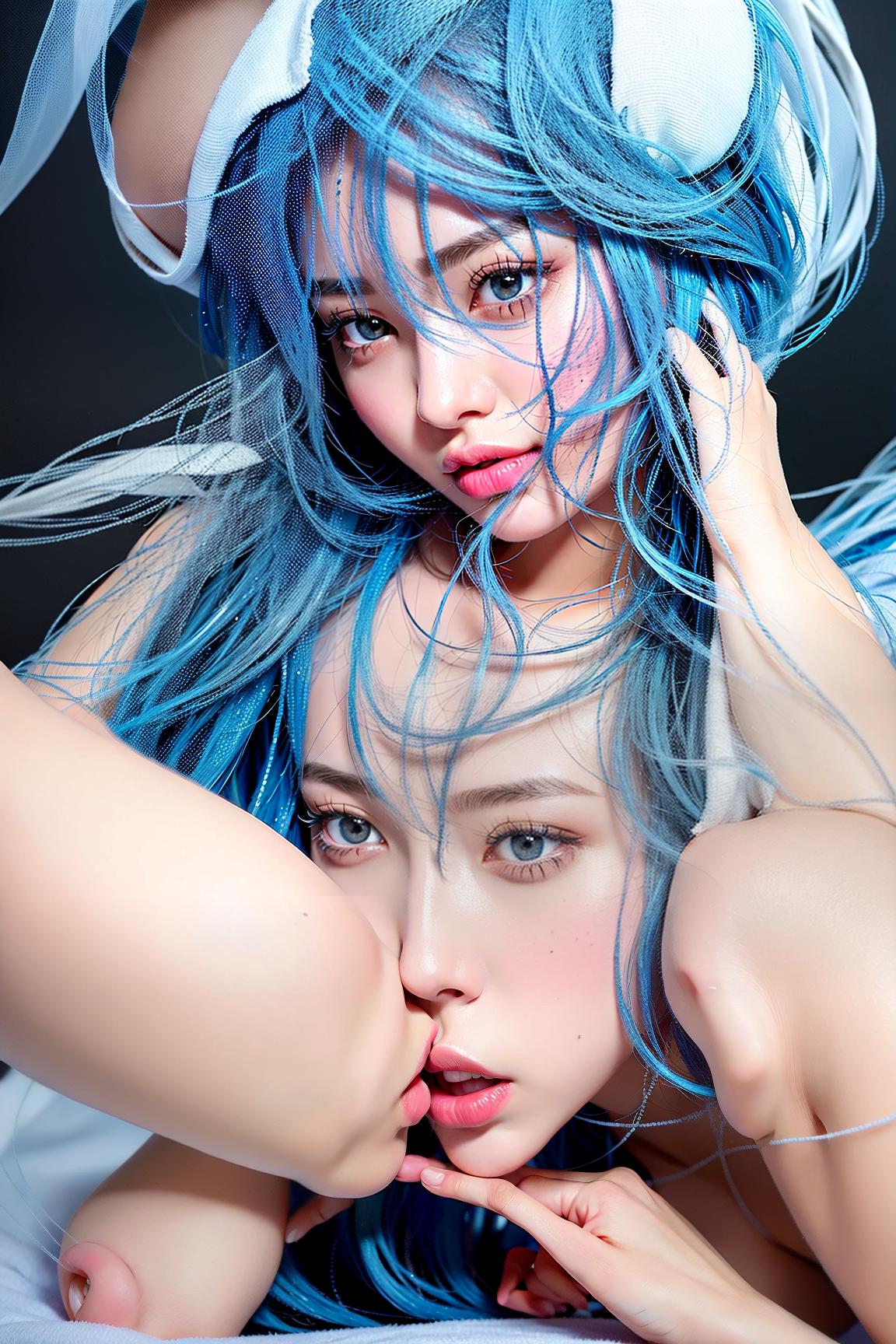  Pinch and blue hair color, (Masterpiece, BestQuality:1.3), (ultra detailed:1.2), (hyperrealistic:1.3), (RAW photo:1.2),High detail RAW color photo, professional photograph, (Photorealistic:1.4), (realistic:1.4), ,professional lighting, (japanese), beautiful face, (realistic face)