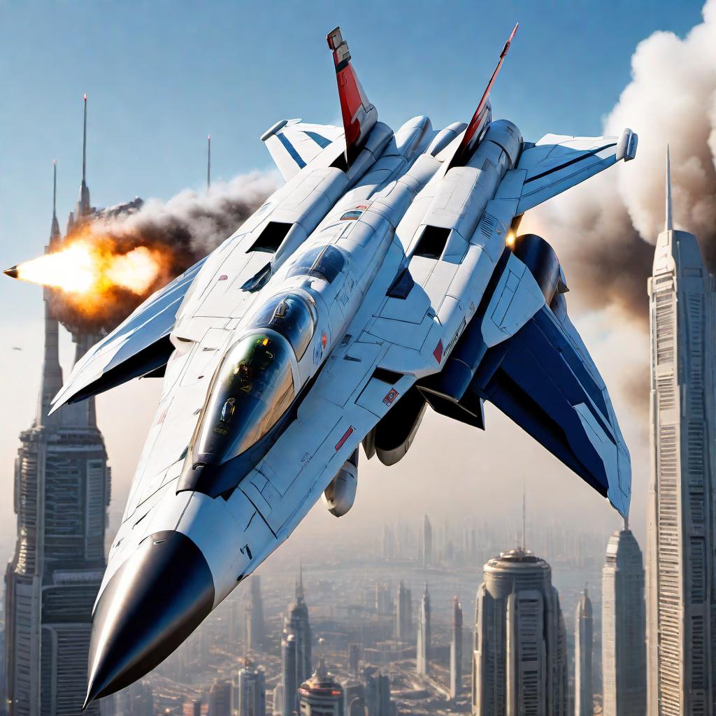  An image of the Macross VF-1, a highly-detailed, futuristic fighter jet with sleek design and a robotic appearance. The VF-1 should be shown flying in an action-packed, dynamic pose with a futuristic city or a space backdrop. The colors should be vibrant, emphasizing its advanced technology and aerodynamic features. The scene should evoke a sense of excitement and adventure. hyperrealistic, full body, detailed clothing, highly detailed, cinematic lighting, stunningly beautiful, intricate, sharp focus, f/1. 8, 85mm, (centered image composition), (professionally color graded), ((bright soft diffused light)), volumetric fog, trending on instagram, trending on tumblr, HDR 4K, 8K