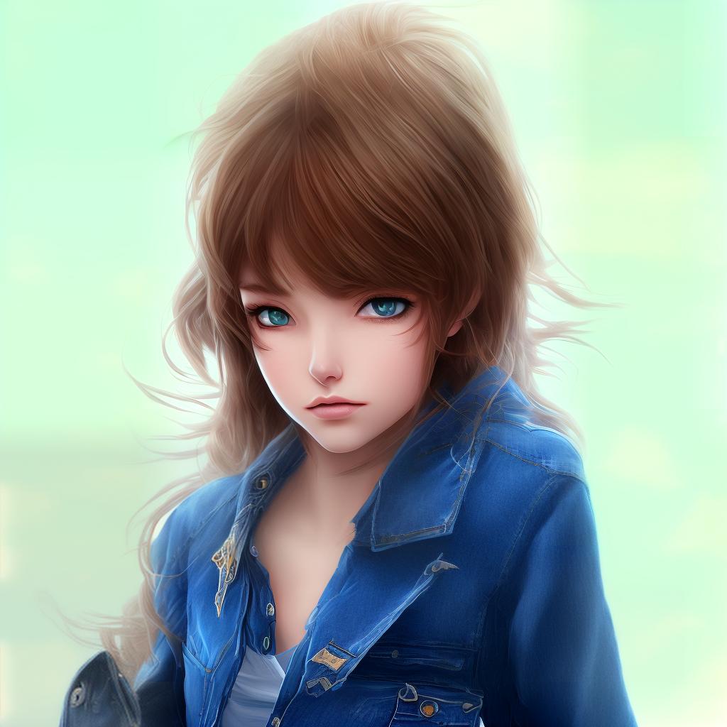 mdjrny-v4 style (a women wearing blue jean), full body, Ghibli style, Anime, vibrant colors, HDR, Enhance, ((plain black background)), masterpiece, highly detailed, 4k, HQ, separate colors, bright colors